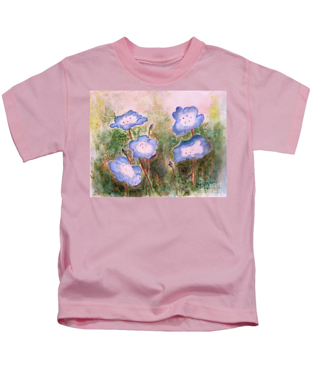 Flower Kids T-Shirt featuring the painting Baby Blue Eyes by Laurie Morgan