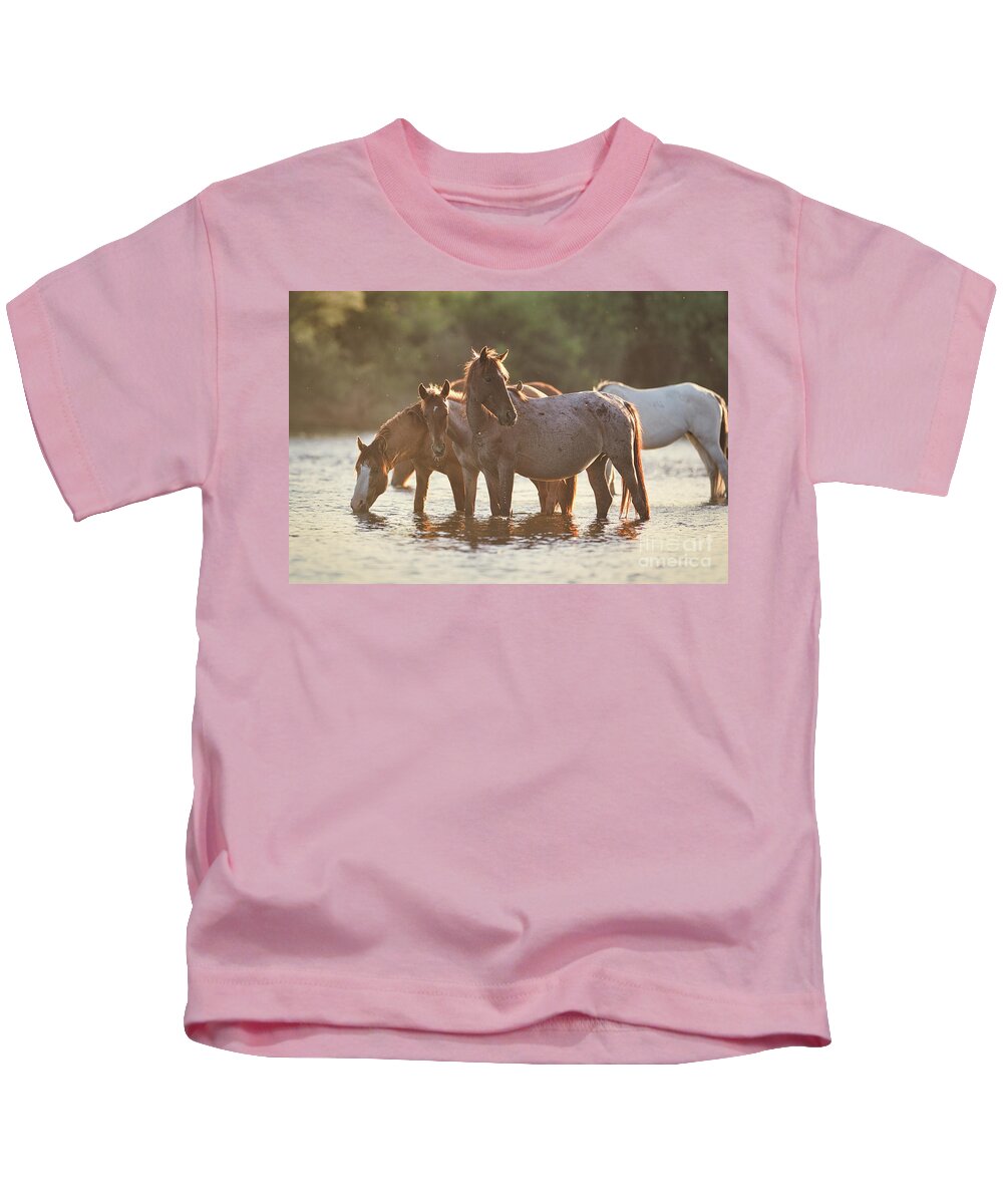 Salt River Wild Horses Kids T-Shirt featuring the photograph Bird on a Horse by Shannon Hastings