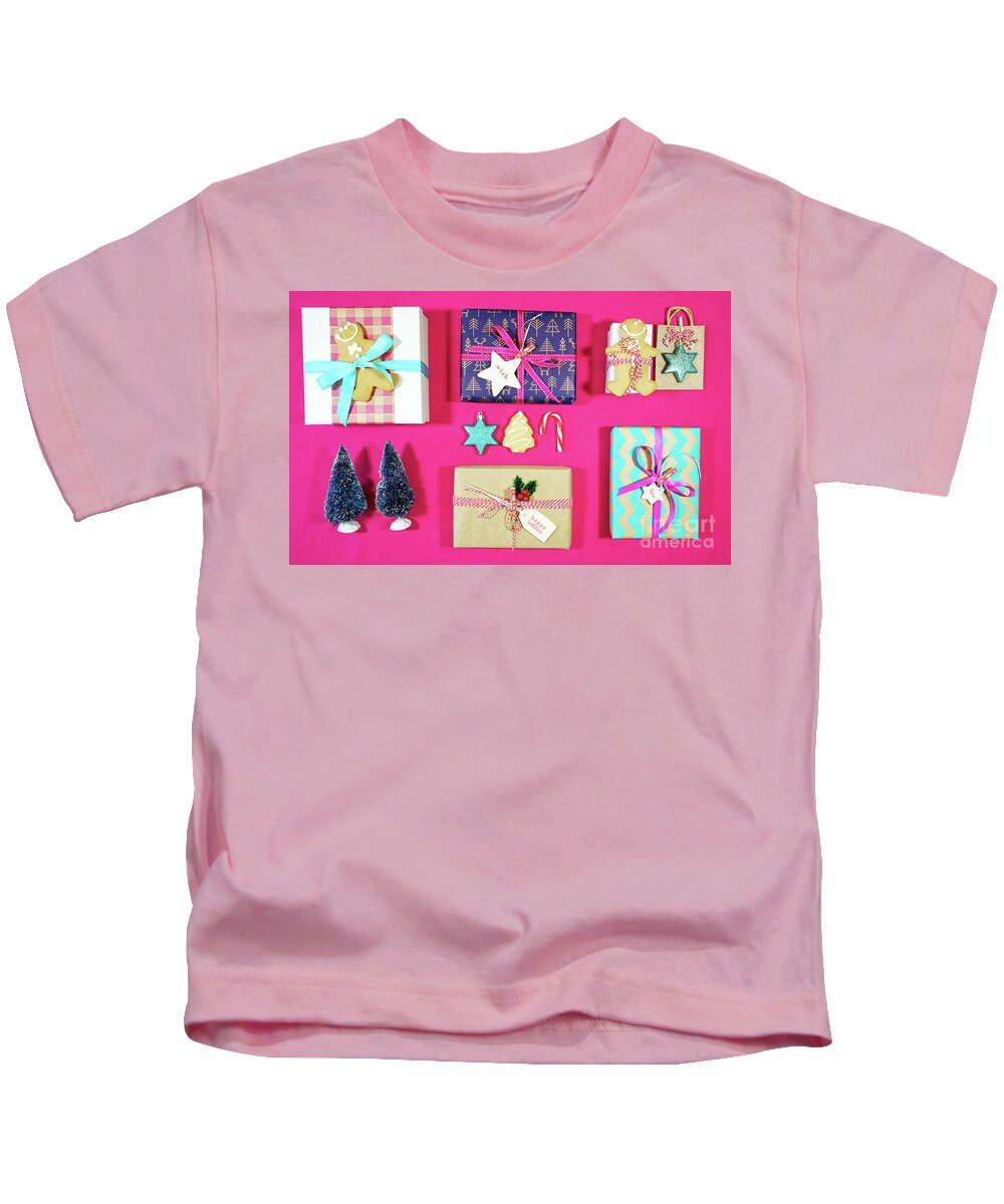 Advent Kids T-Shirt featuring the photograph Bright modern Christmas Holiday overhead by Milleflore Images