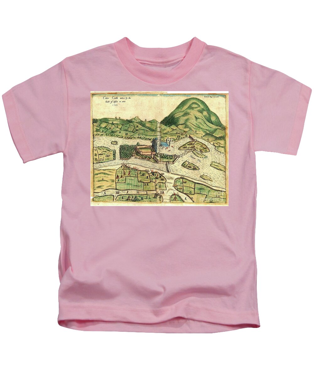 Maps Kids T-Shirt featuring the painting Cahir Castle 1599, Tipperary by Val Byrne
