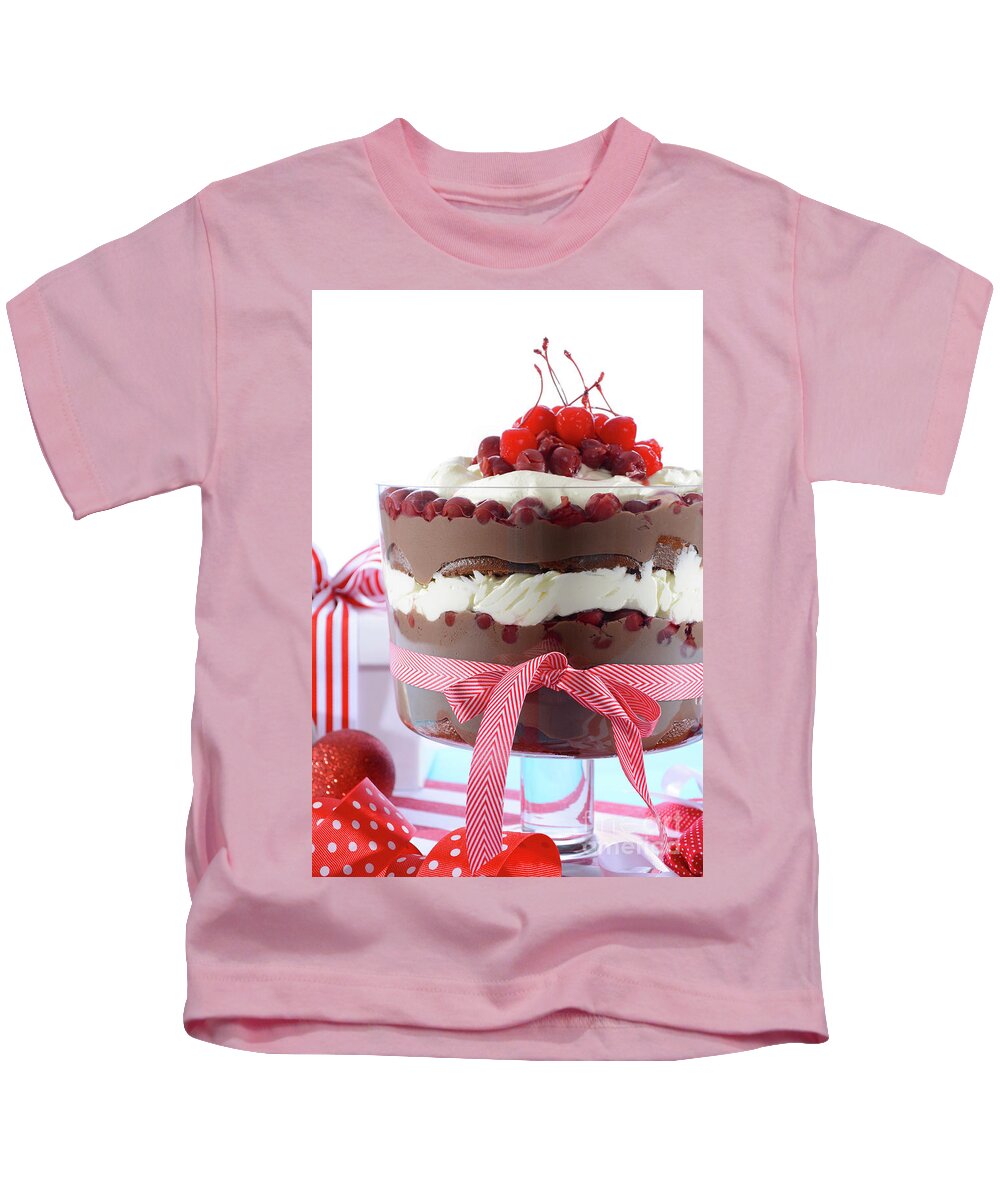 Anniversary Kids T-Shirt featuring the photograph Festive Black Forest Trifle Dessert by Milleflore Images