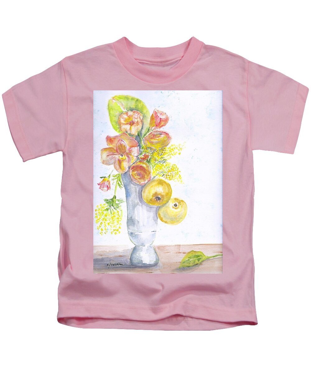 Fruit Kids T-Shirt featuring the painting Fruit and Flowers by Claudette Carlton