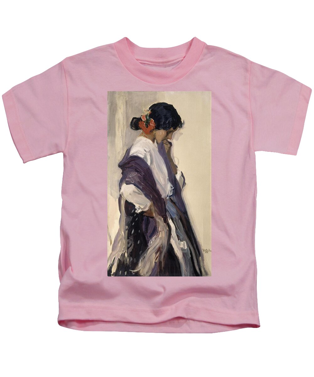 Joaquin Sorolla Kids T-Shirt featuring the painting Gipsy -'gitana'- - 1912. by Joaquin Sorolla -1863-1923-