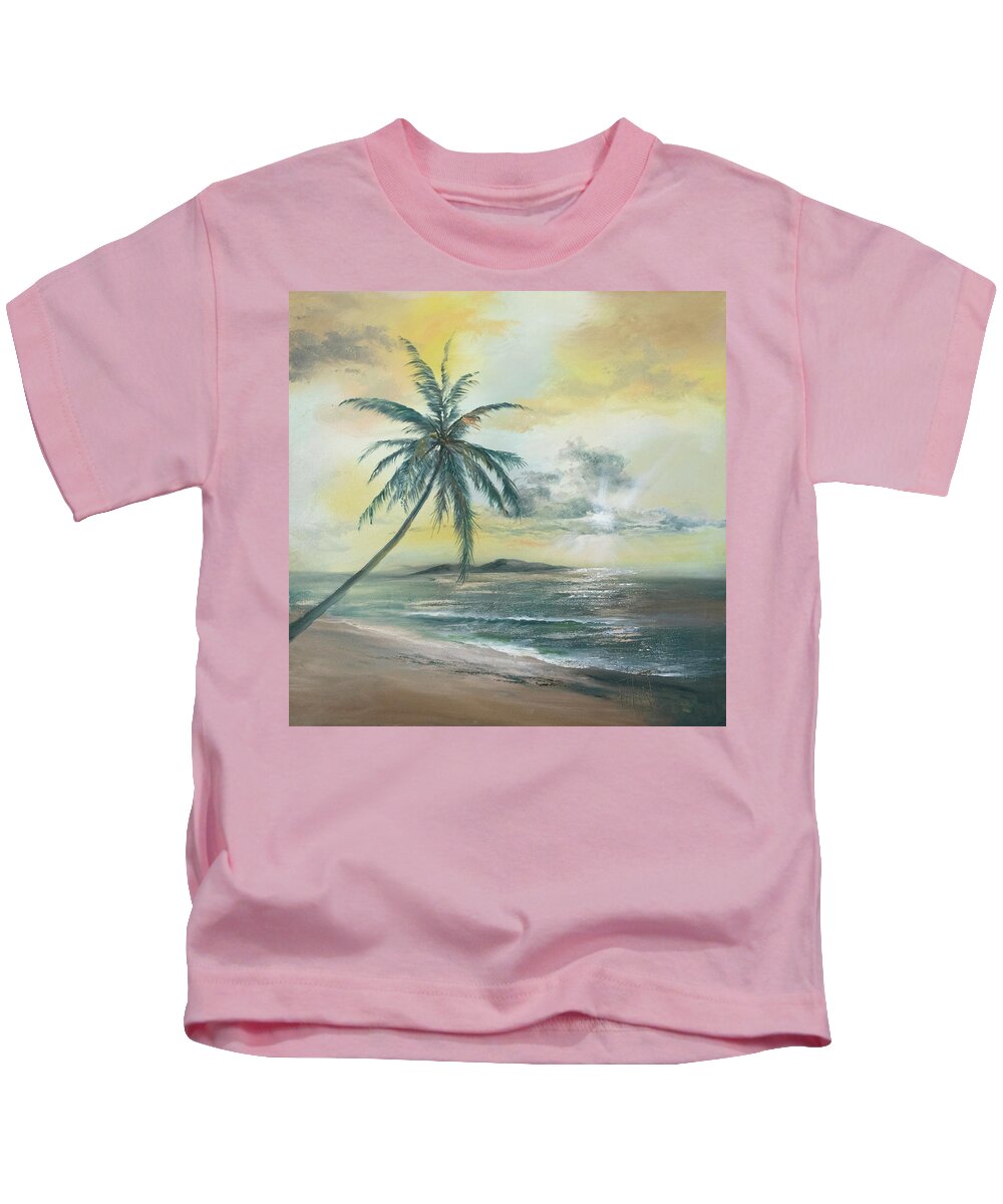 Sunset Kids T-Shirt featuring the painting Golden Beach Sunset by Lynne Pittard