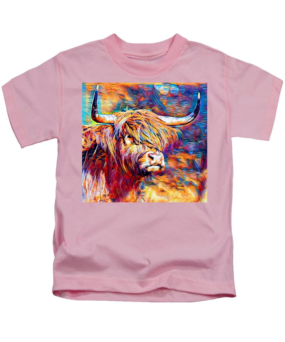Cow Kids T-Shirt featuring the painting Highland Cow 6 by Chris Butler