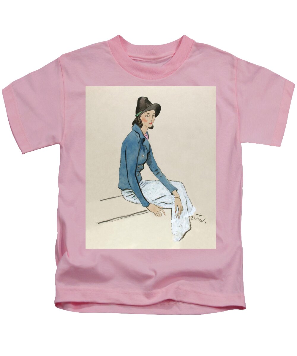 #new2022vogue Kids T-Shirt featuring the painting Illustration Of Princess Obolensky by Cecil Beaton