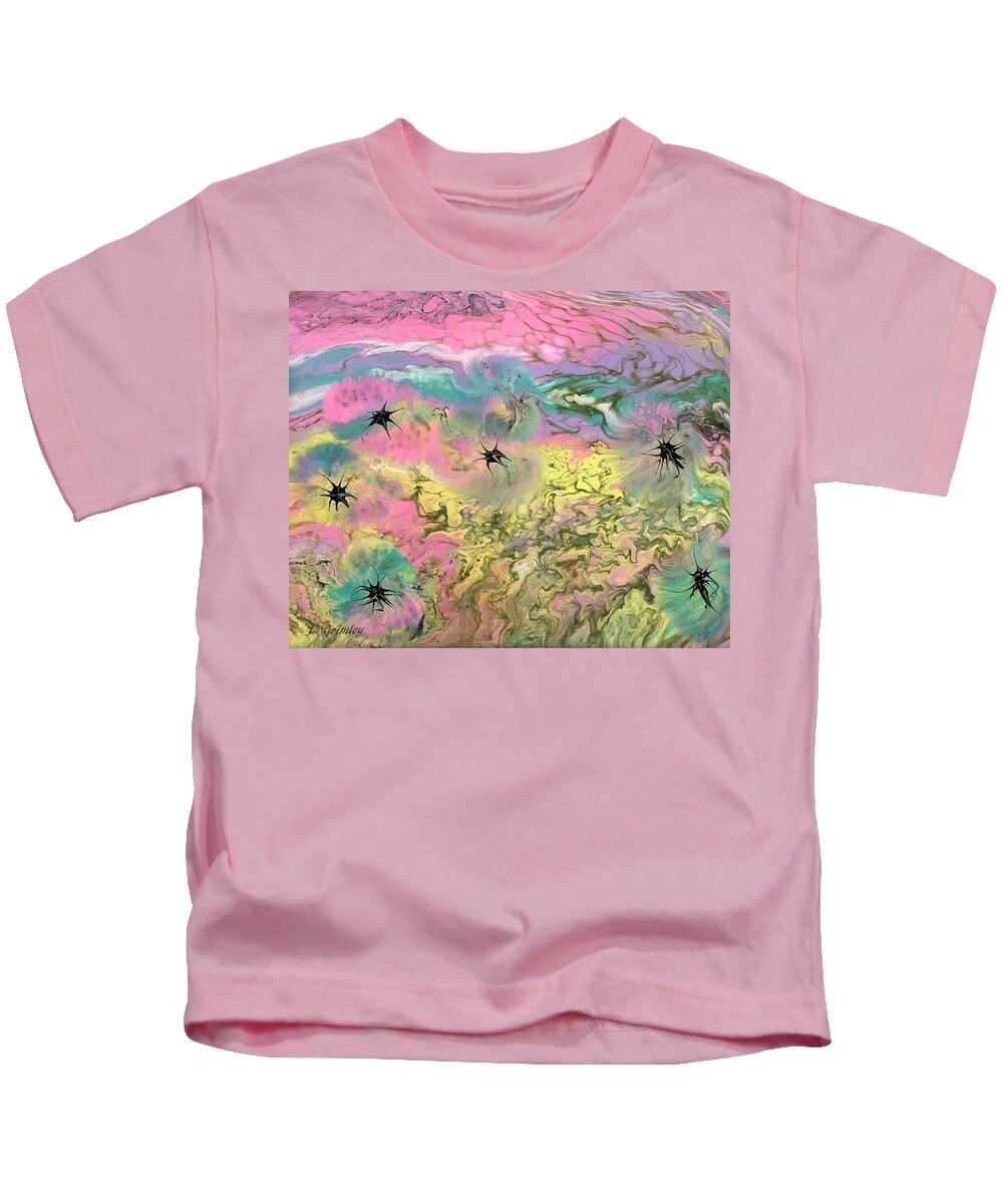 Abstract Kids T-Shirt featuring the painting Invasion of the Cockleburrs by Lessandra Grimley