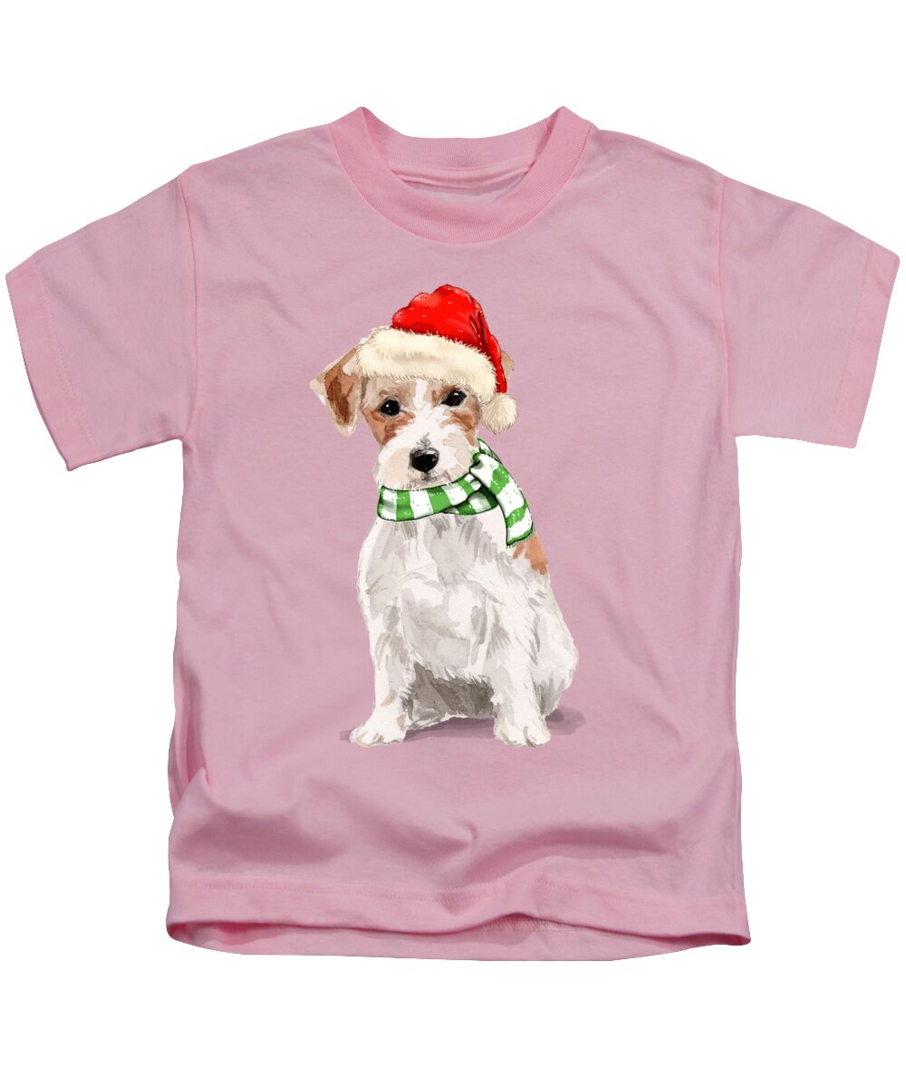  Jack Russell Terrier Kids T-Shirt featuring the digital art Jack Russell Dog Christmas by Doreen Erhardt