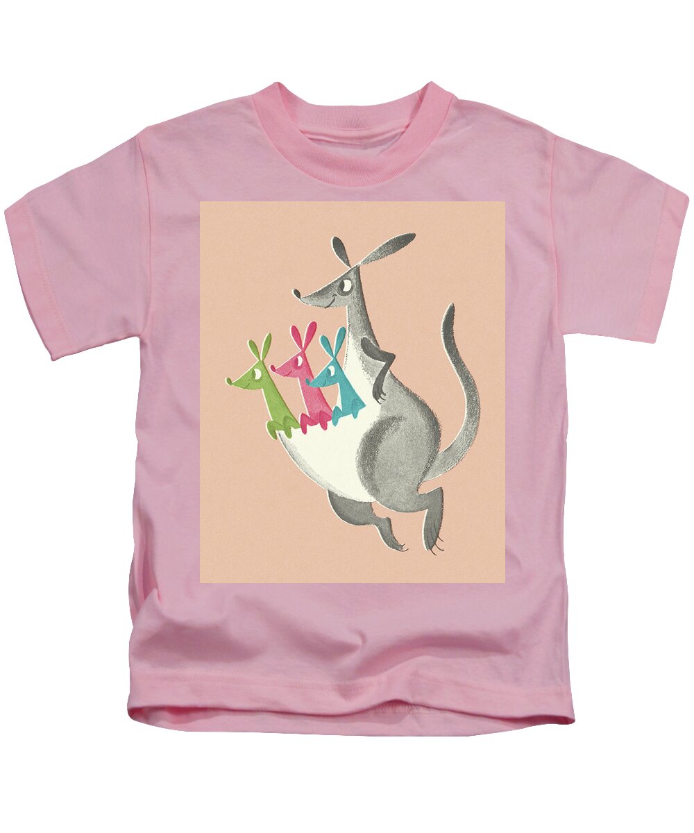 Animal Kids T-Shirt featuring the drawing Kangaroo with Three Joeys by CSA Images