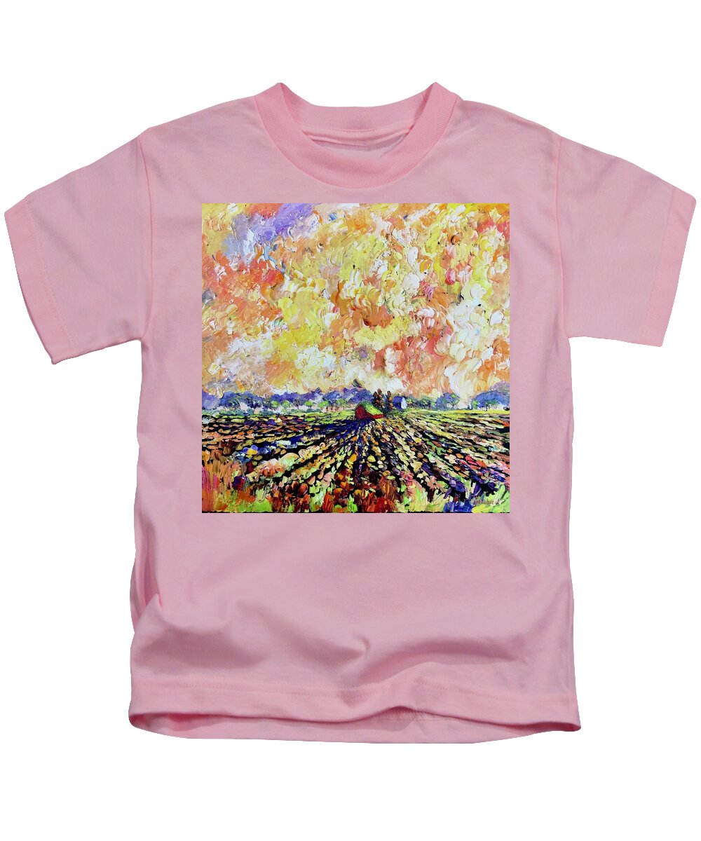 Landscape Kids T-Shirt featuring the painting Morning on the Shore by Carrie Jacobson