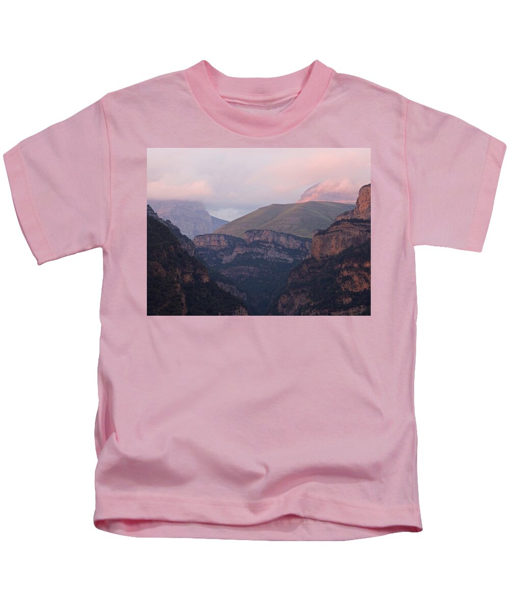 Anisclo Canyon Kids T-Shirt featuring the photograph Pink Skies in the Anisclo Canyon by Stephen Taylor