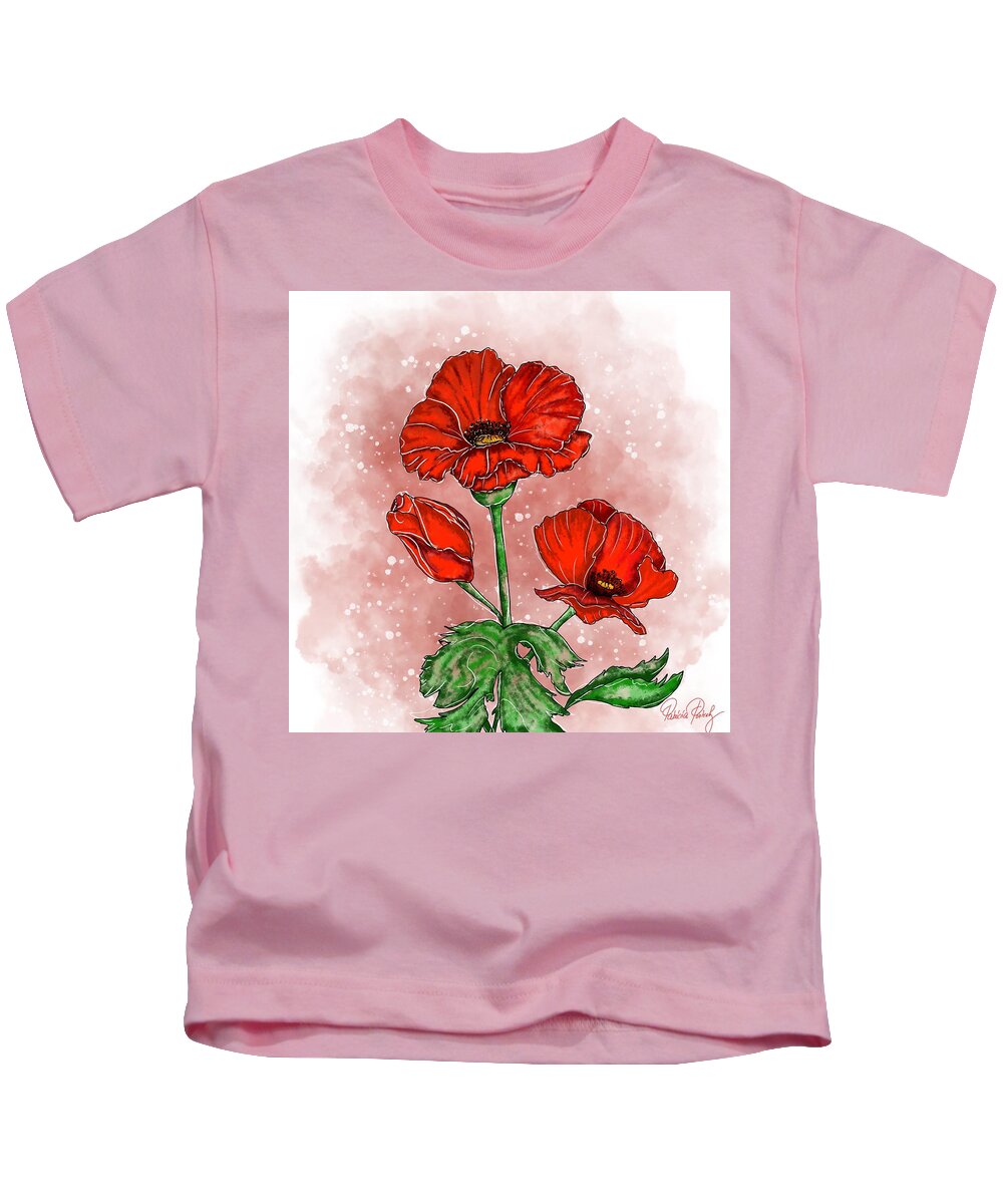 Papaver Rhoeas Kids T-Shirt featuring the painting Red Poppy Flower by Patricia Piotrak