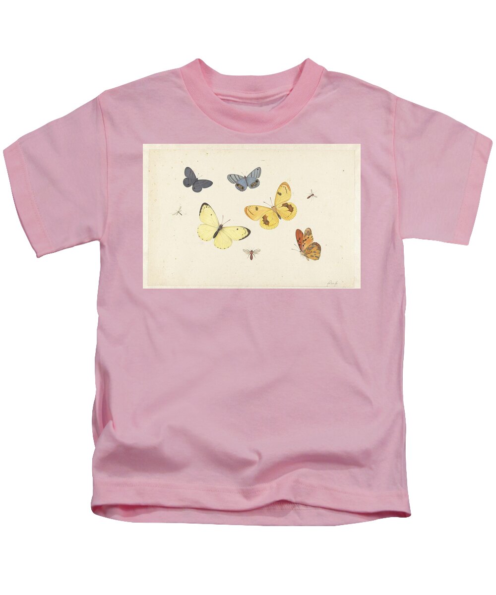 Sheet Of Studies With Five Butterflies Kids T-Shirt featuring the painting Sheet of Studies with Five Butterflies by MotionAge Designs