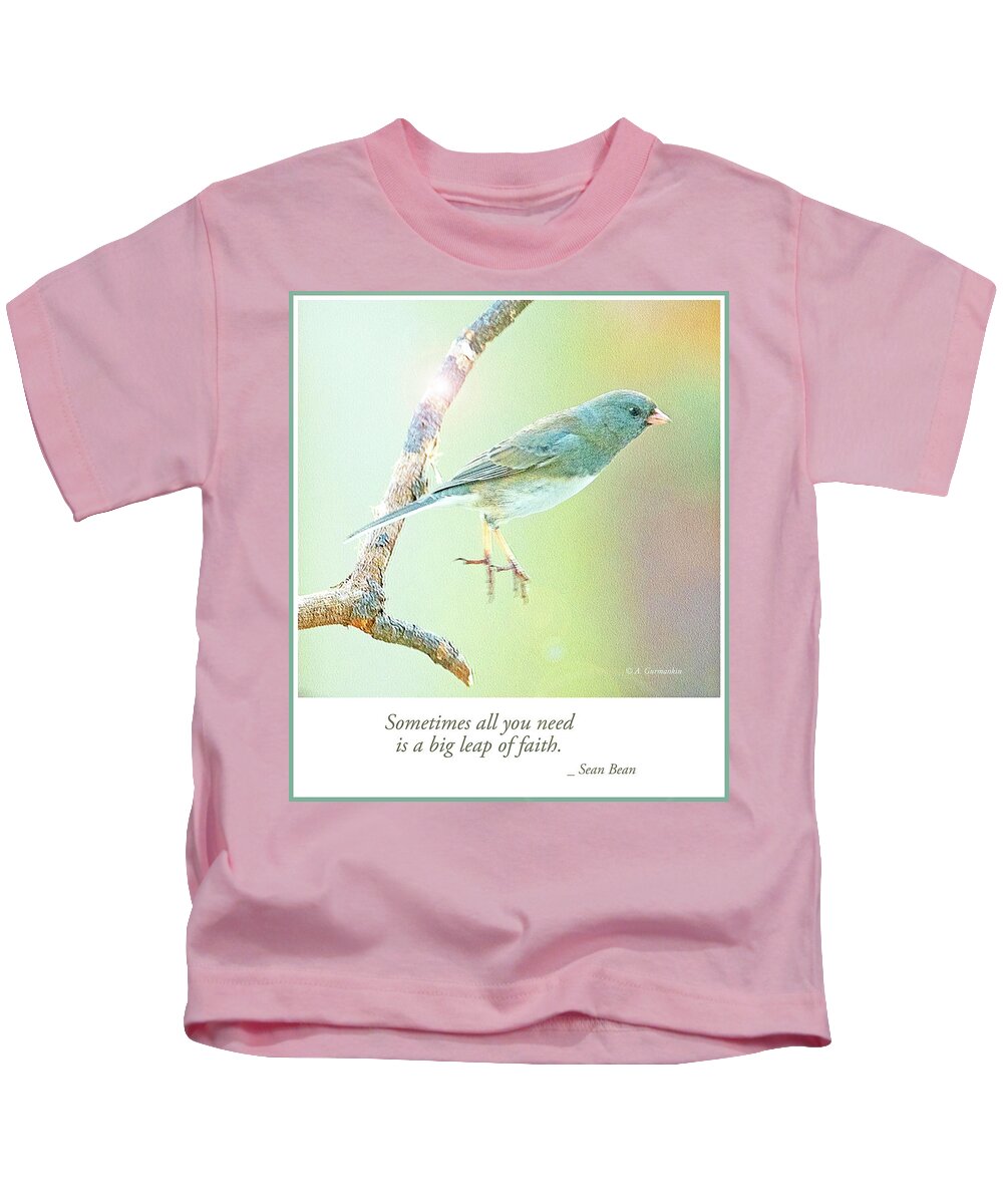 Snowbird Kids T-Shirt featuring the photograph Snowbird Jumps from Tree Branch by A Macarthur Gurmankin