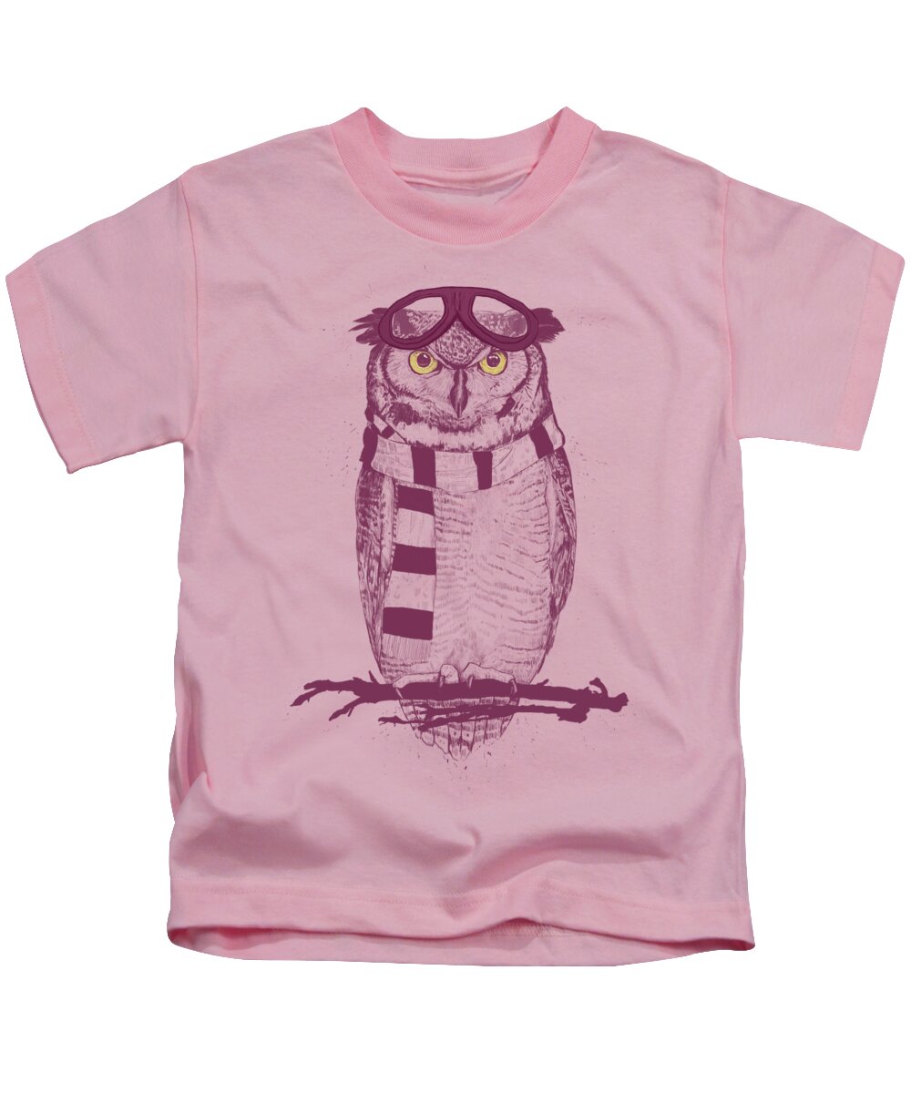 Owl Kids T-Shirt featuring the drawing The aviator by Balazs Solti