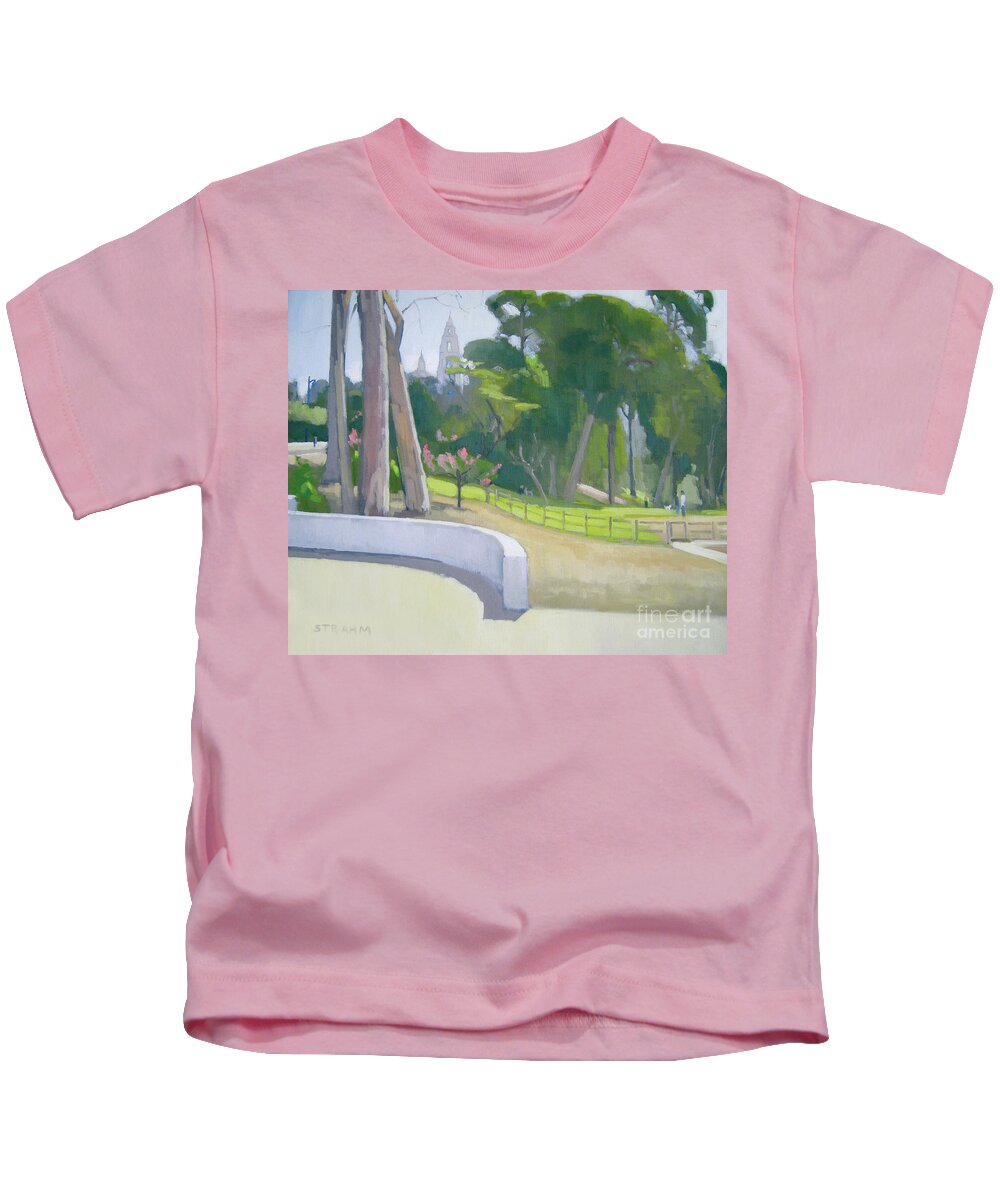Dog Park Kids T-Shirt featuring the painting Nate's Point Dog Park Balboa Park San Diego California by Paul Strahm