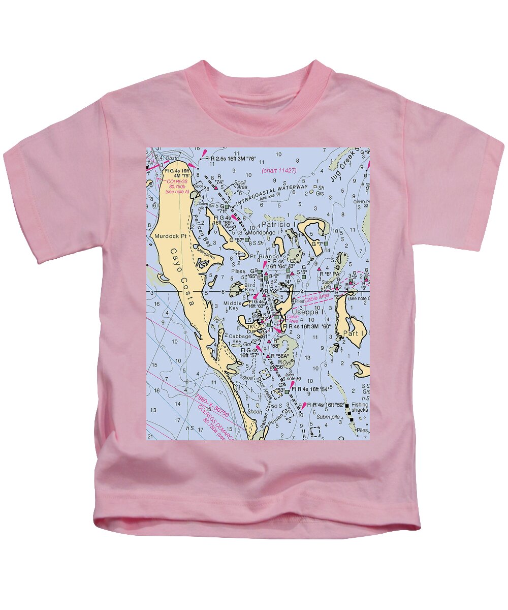 Noaa Kids T-Shirt featuring the digital art Useppa,Cabbage Key,Cayo Costa Nautical chart by Nautical Chartworks