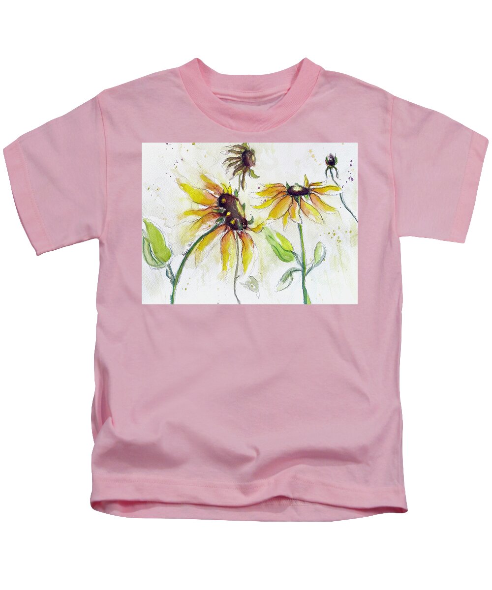Fall Kids T-Shirt featuring the painting Autumn Sunflowers #1 by Roxy Rich