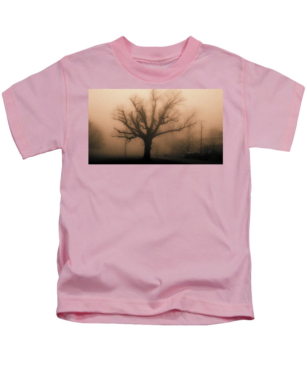 Bare Kids T-Shirt featuring the photograph Bare tree on a foggy morning #1 by David Morehead