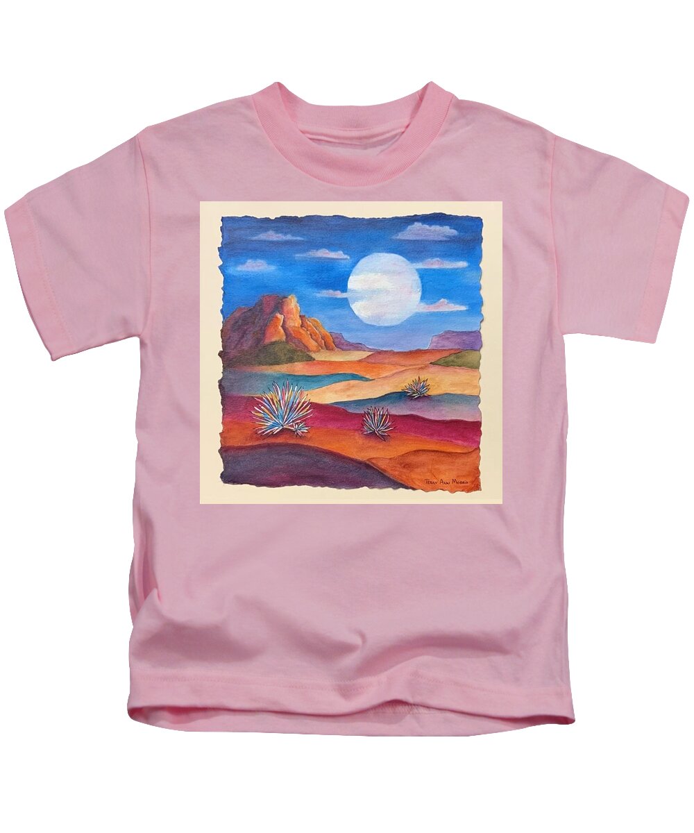 Mixed Media - Watercolor Kids T-Shirt featuring the mixed media Desert Moon by Terry Ann Morris