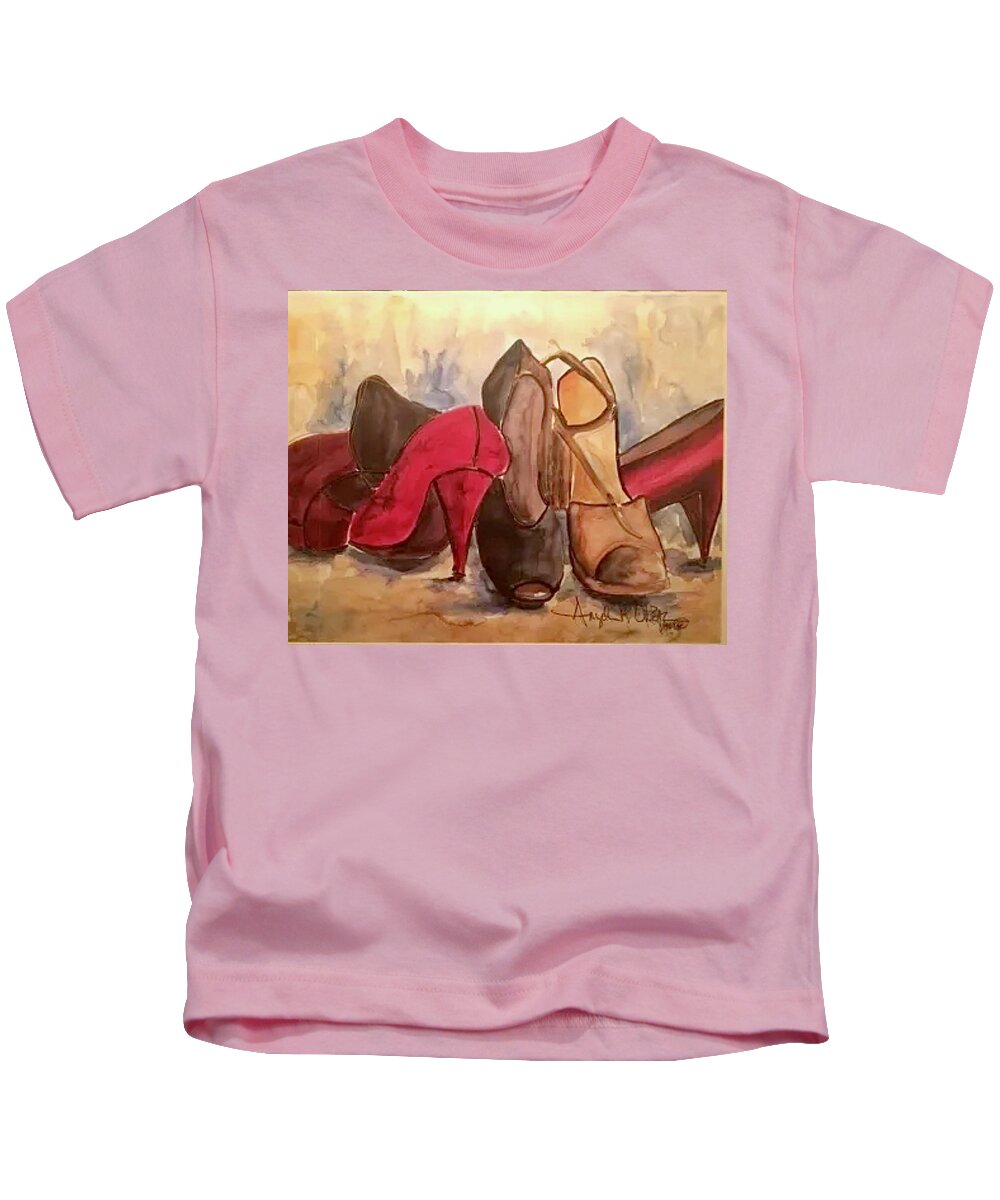  Kids T-Shirt featuring the painting Dress shoes by Angie ONeal