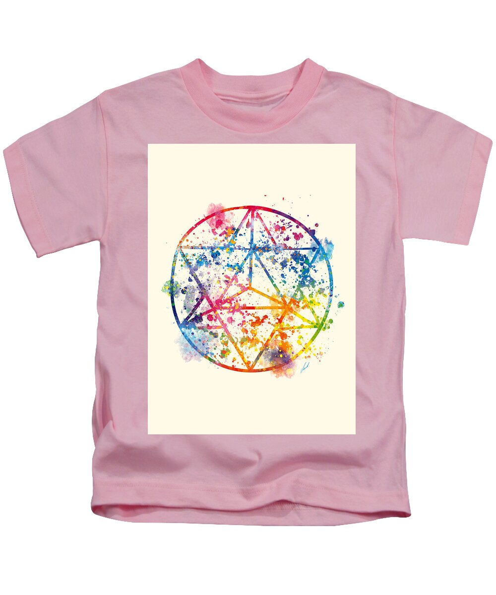 Watercolor Kids T-Shirt featuring the painting Watercolor - Sacred Geometry For Good Luck by Vart #1 by Vart