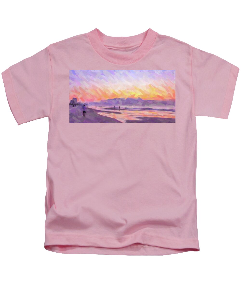 Beach Kids T-Shirt featuring the painting Beach sunrise by Darrell Foster