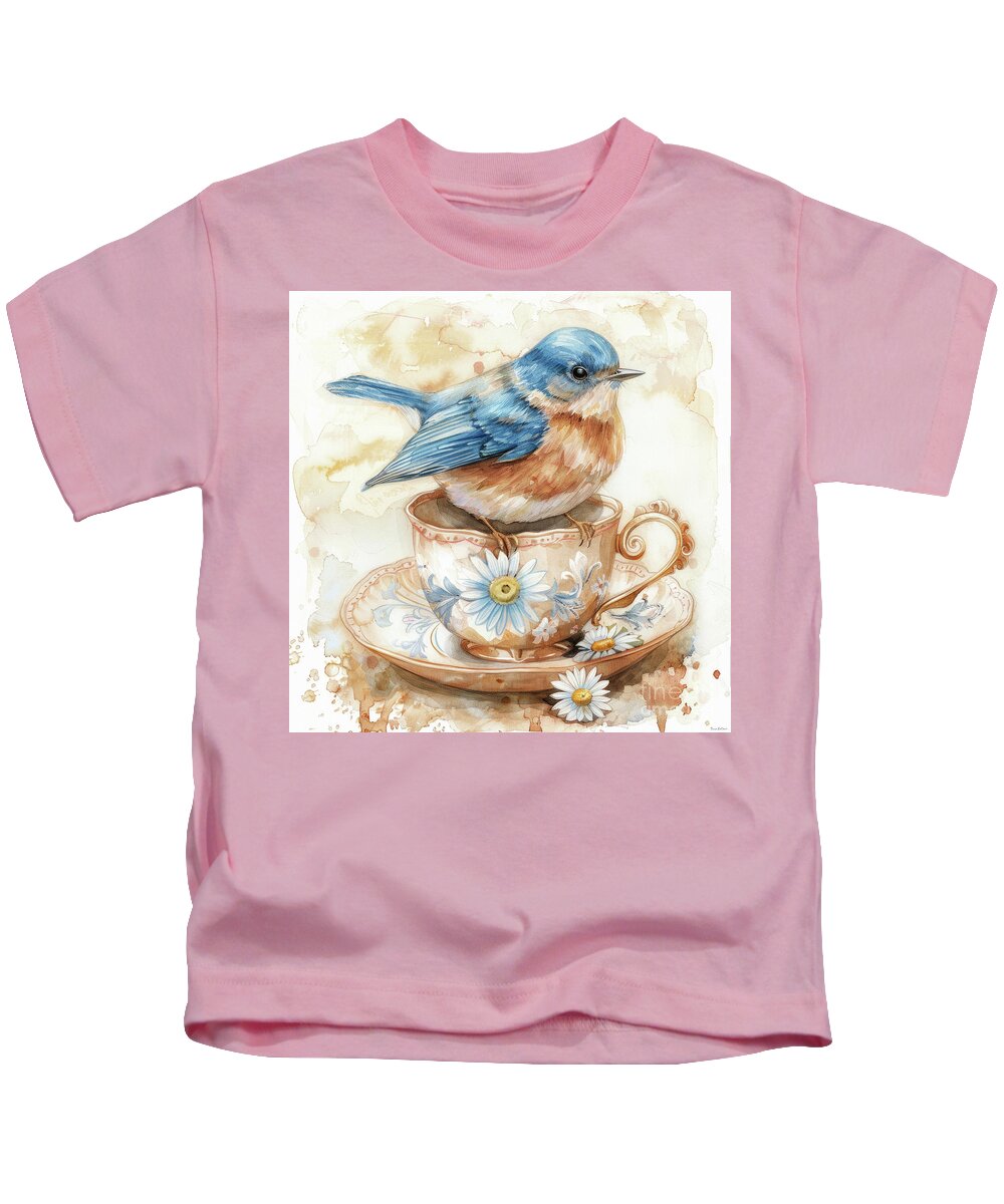 Bluebird Kids T-Shirt featuring the painting A Sweet Cup Of Tea by Tina LeCour