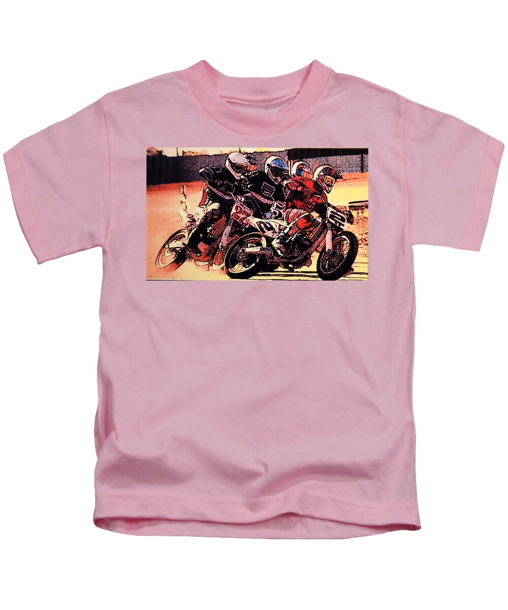 Flat Track Race Kids T-Shirt featuring the painting A Tight Pack by John Glass