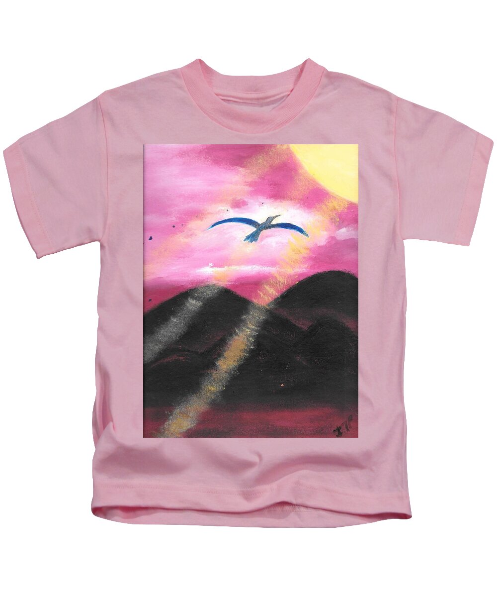 Bird Kids T-Shirt featuring the painting Almost There by Esoteric Gardens KN