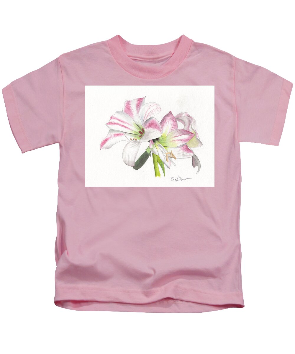 Amaryllis Watercolor Kids T-Shirt featuring the painting Amaryllis by Bob Labno