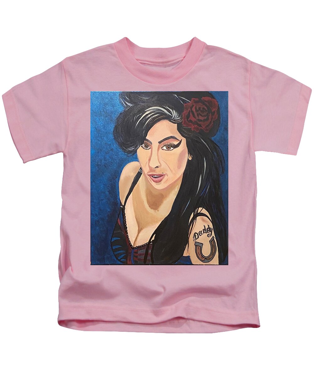  Kids T-Shirt featuring the painting Amy Winehouse-Lioness by Bill Manson