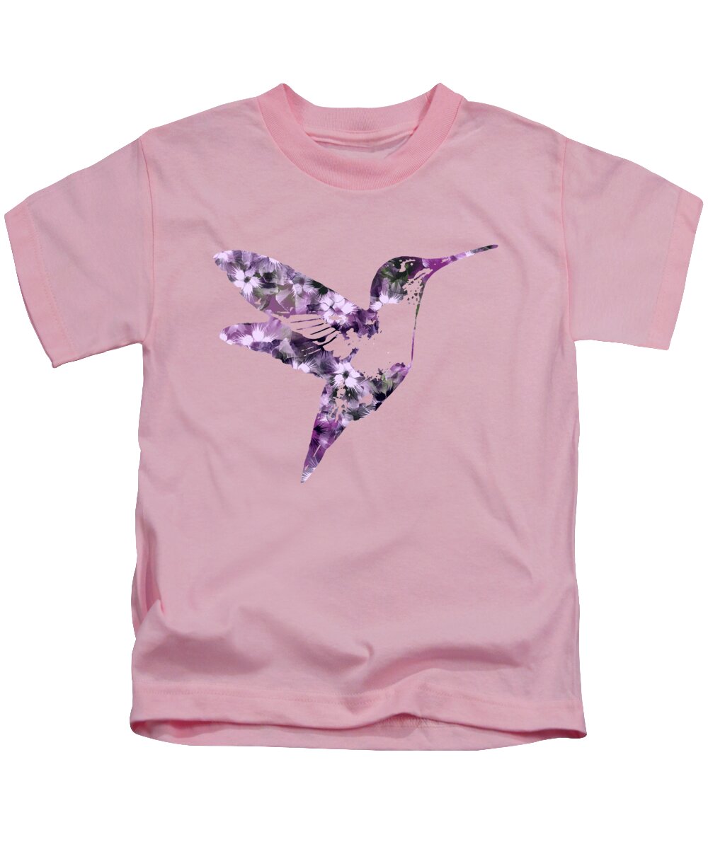 Bird Kids T-Shirt featuring the mixed media Floral Hummingbird Art #2 by Christina Rollo