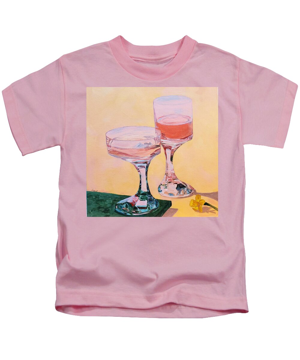 Peach Kids T-Shirt featuring the painting Asymmetrical Drinking by Gail Friedman
