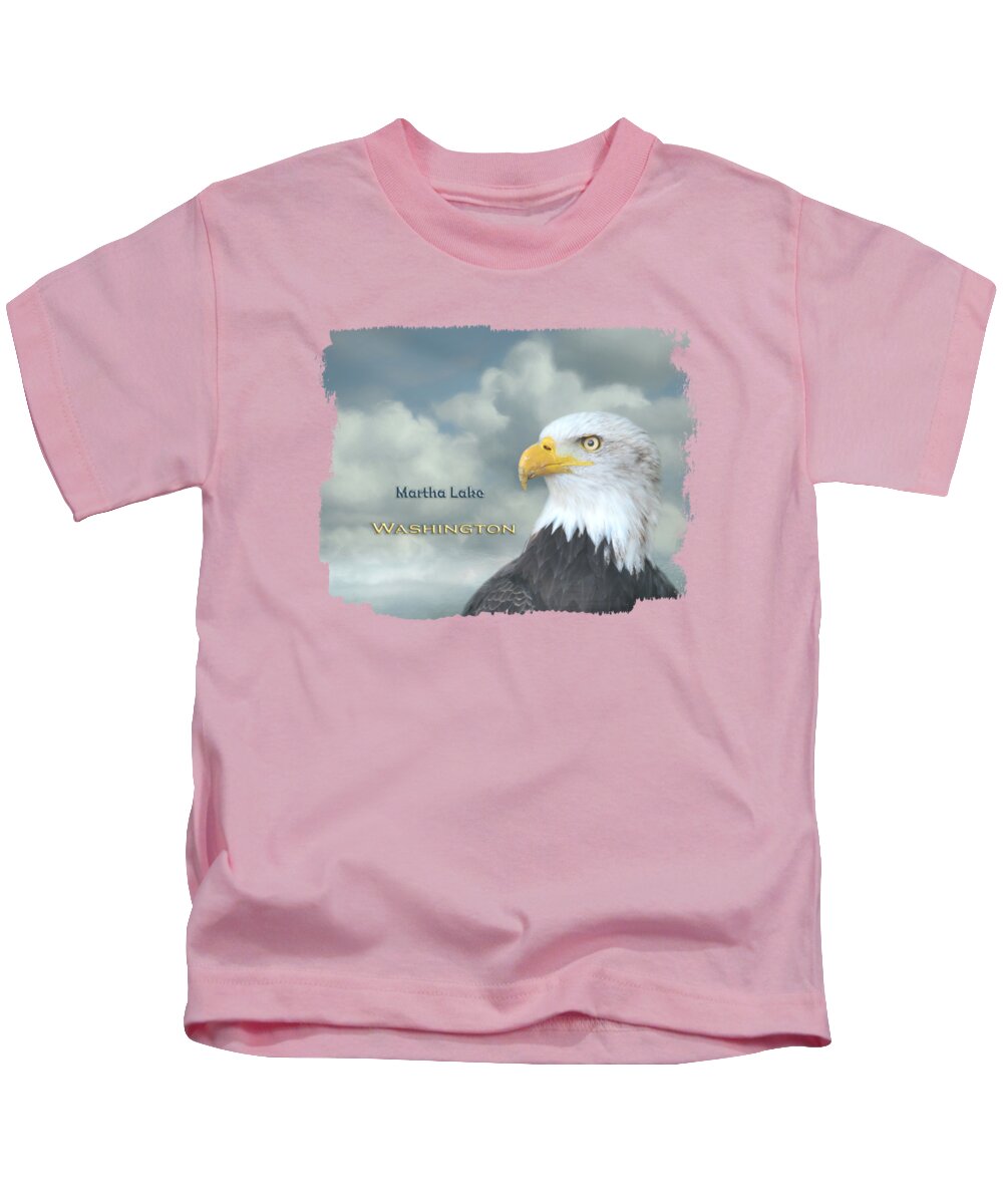 Martha Lake Kids T-Shirt featuring the mixed media Bald Eagle Martha Lake WA by Elisabeth Lucas