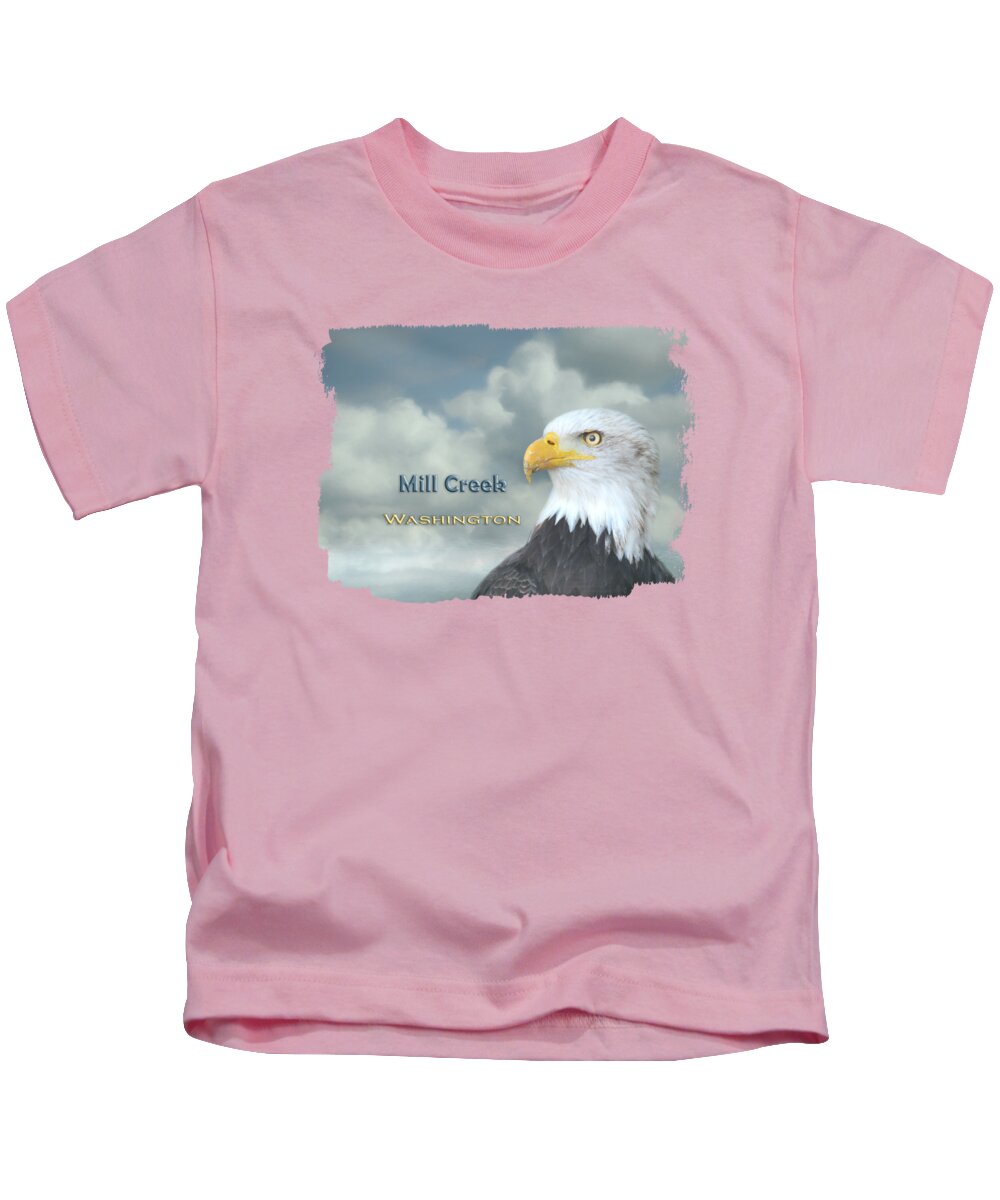 Mill Creek Kids T-Shirt featuring the mixed media Bald Eagle Mill Creek WA by Elisabeth Lucas
