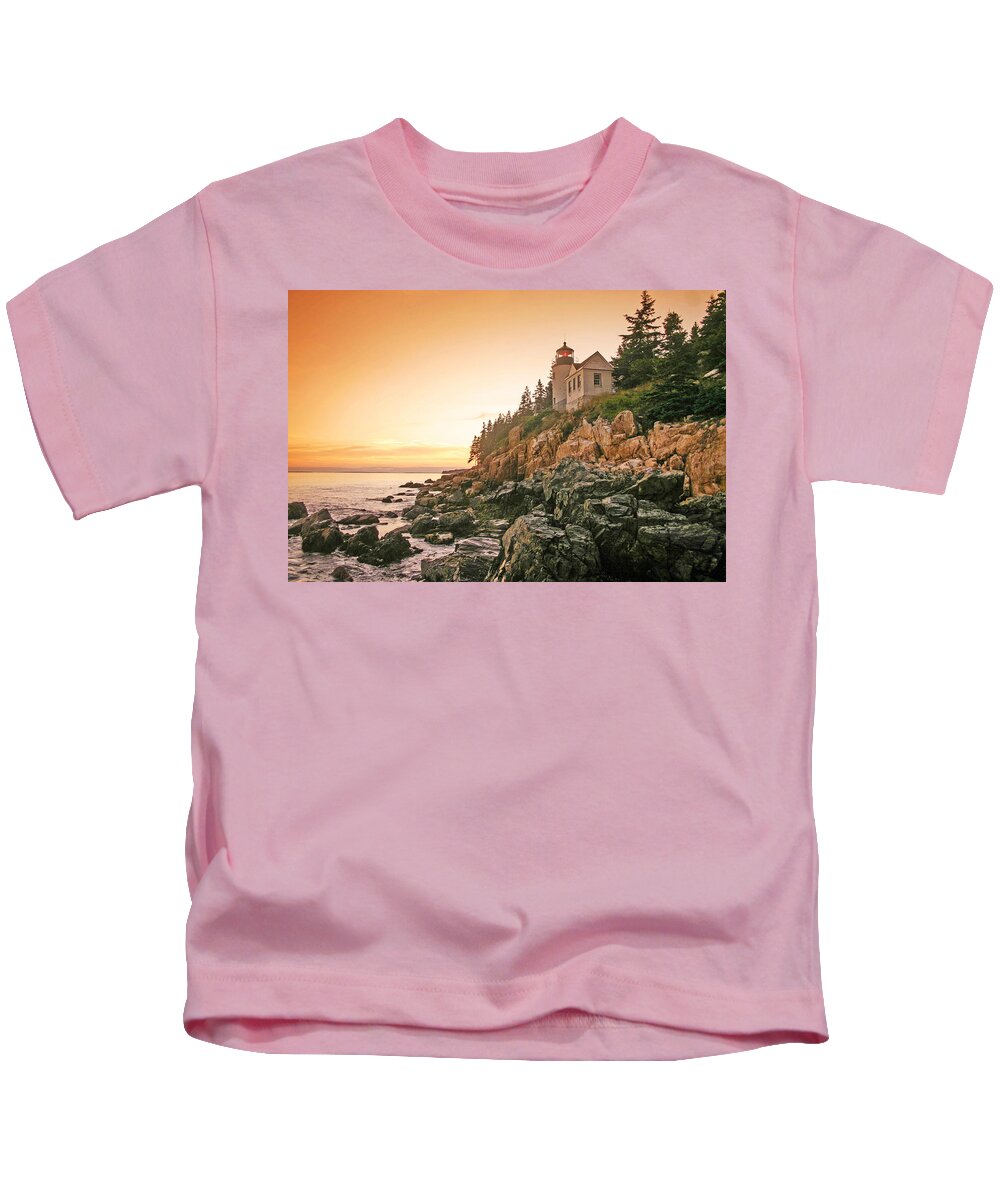Maine Kids T-Shirt featuring the photograph Bass Harbor at sunset by Ed Stokes