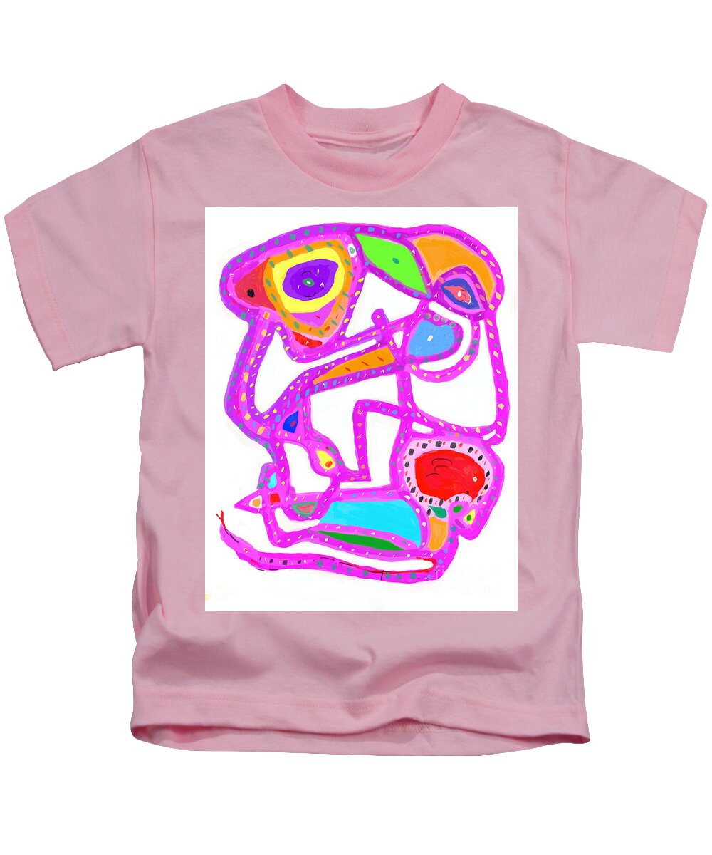 Primitive Impressionistic Expressionism Kids T-Shirt featuring the digital art Birdman's Purple Face by Zotshee Zotshee