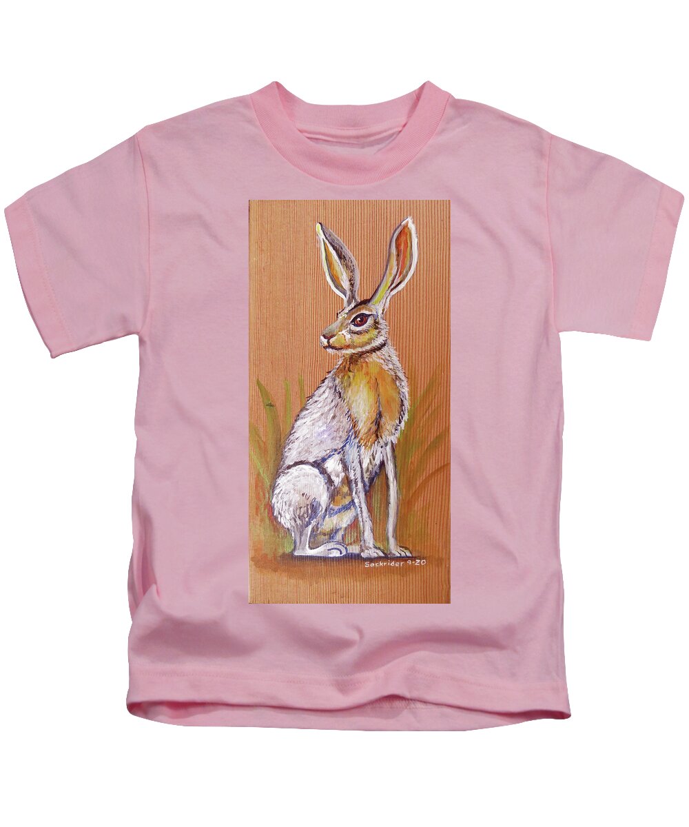 Black-tailed Kids T-Shirt featuring the painting Black-tailedJack Rabbits by David Sockrider