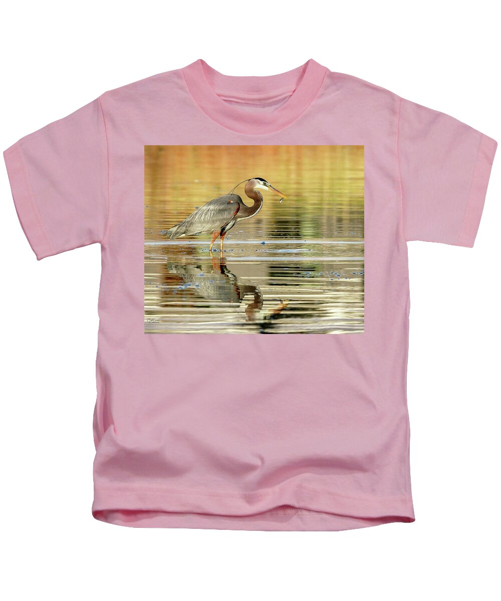 Great Blue Herons Kids T-Shirt featuring the photograph Blue Heron Fishing by Judi Dressler