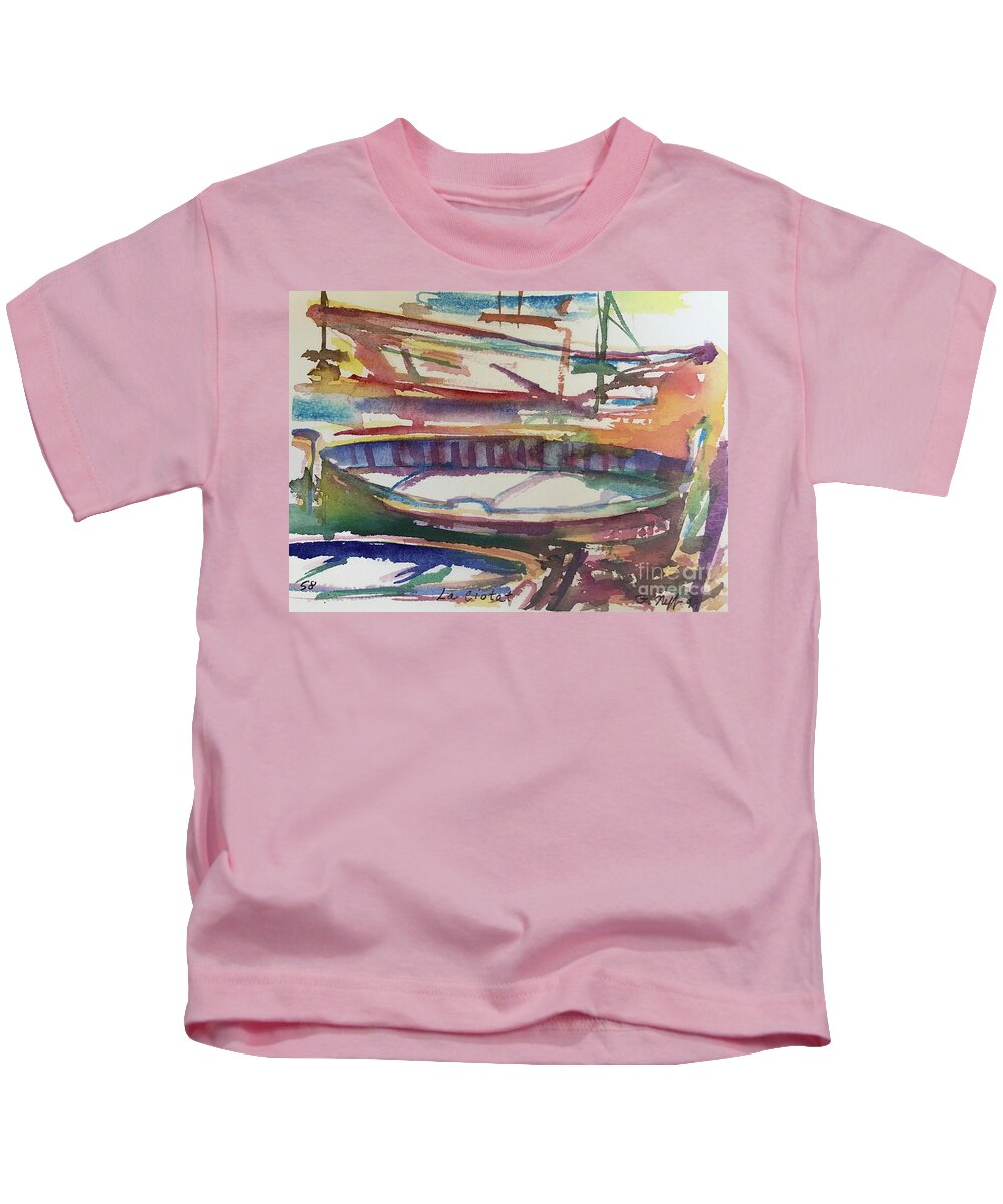 Boats Kids T-Shirt featuring the painting Boats of La Ciotat by Glen Neff