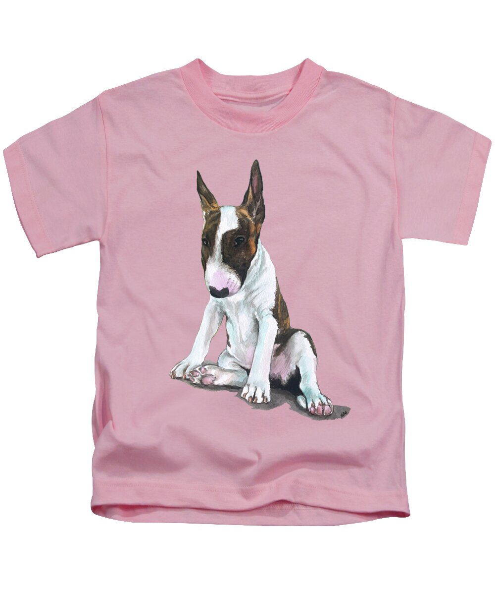 Bull Terrier Kids T-Shirt featuring the painting Bull Terrier Puppy by Jindra Noewi