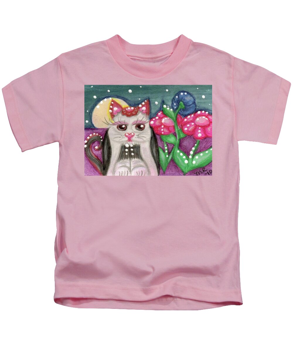 Cat Painting Kids T-Shirt featuring the painting Cat in Moonlight by Monica Resinger