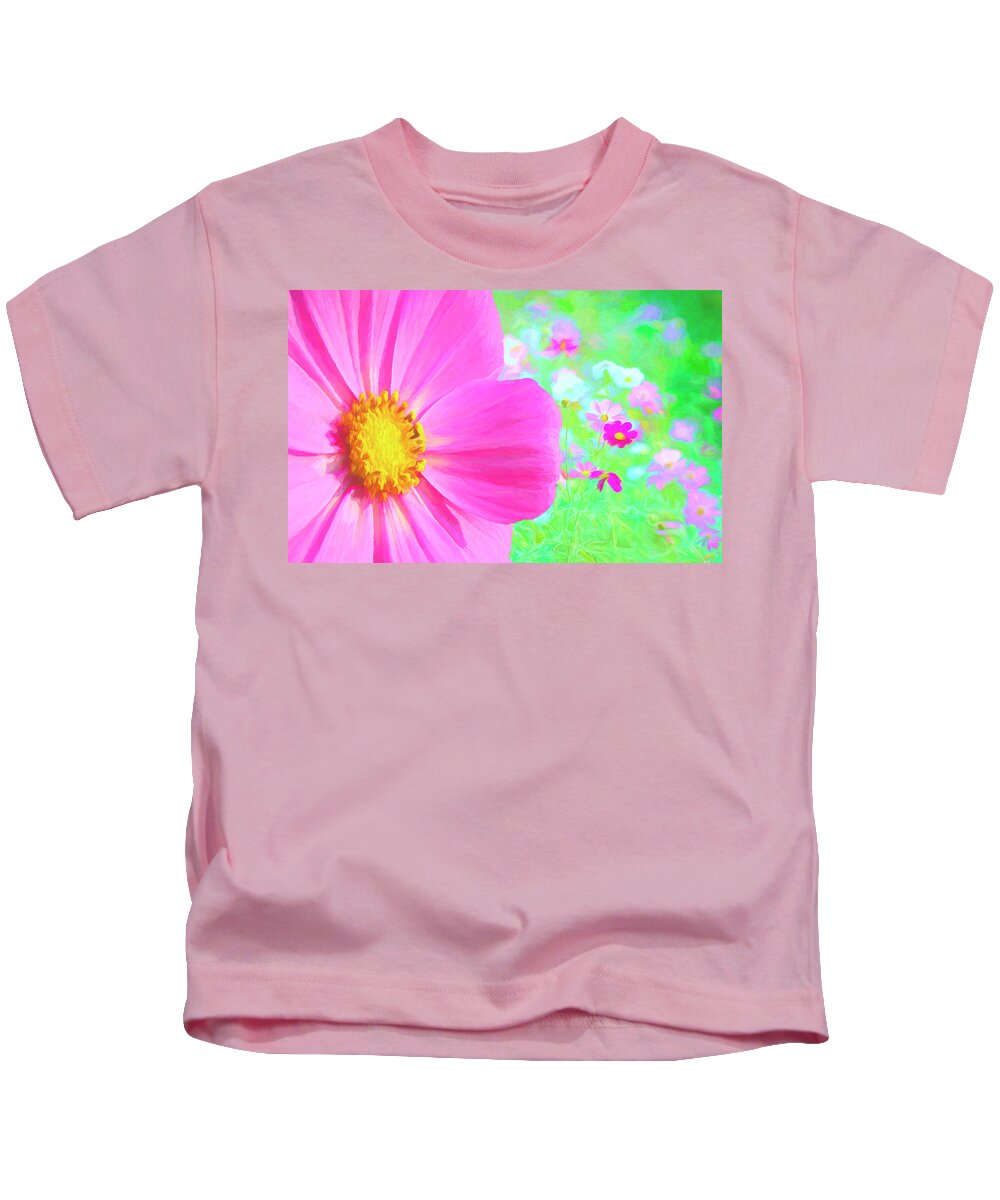 Cosmos Kids T-Shirt featuring the digital art Cheerful Cosmos Garden by Susan Hope Finley