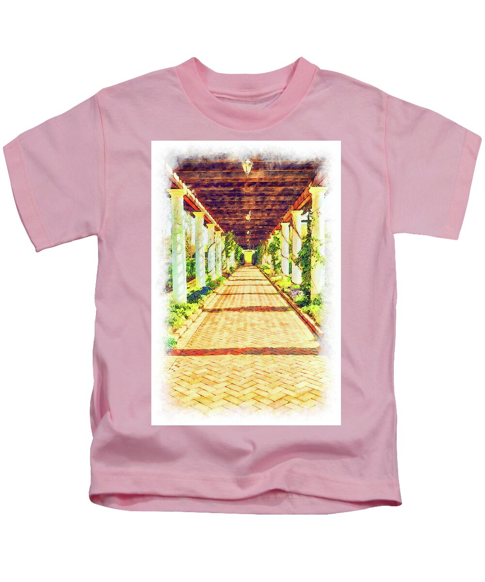 North Carolina Kids T-Shirt featuring the digital art Colonade of Flowers fx by Dan Carmichael