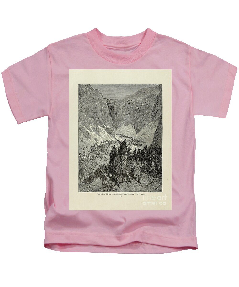Judea Kids T-Shirt featuring the drawing Crusaders in the Mountains of Judea by Dore v1 by Historic illustrations