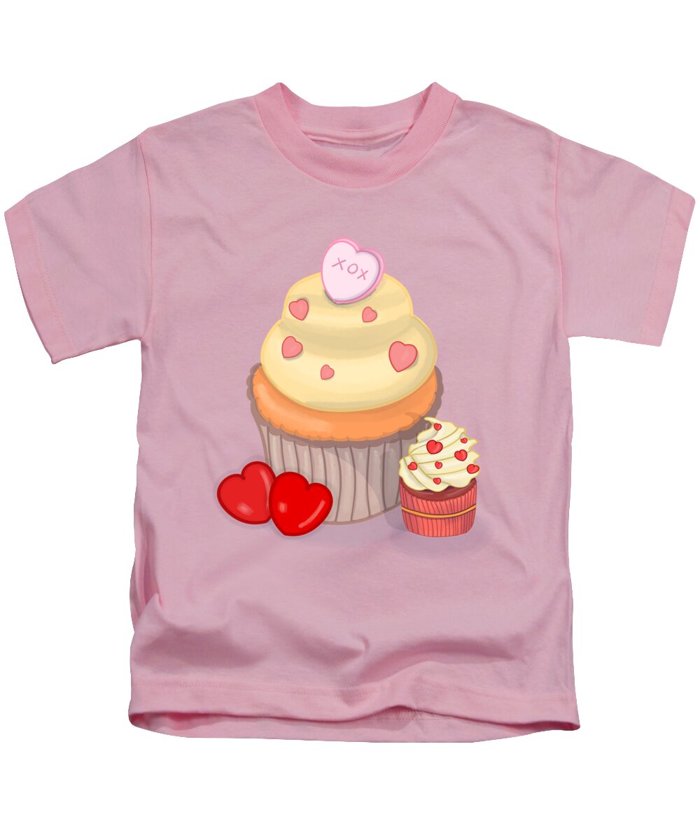 Digital Kids T-Shirt featuring the digital art Cupcakes With Hearts by Rose Lewis