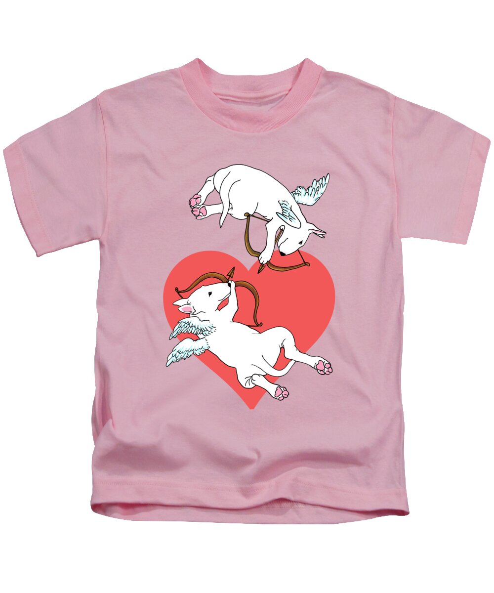 Cupid Kids T-Shirt featuring the drawing Cupid Bull Terriers by Jindra Noewi