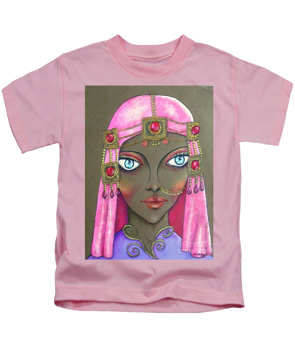 Arabic Woman Kids T-Shirt featuring the drawing Desert Diva -- Whimsical Arabic Woman by Jayne Somogy