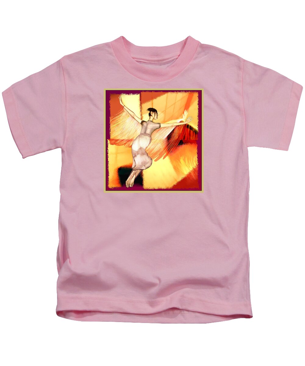Dream Flying Red Yellow Kids T-Shirt featuring the painting Dream Flying by Hone Williams